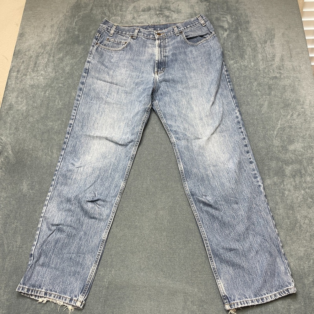 Kirkland Signature Straight Jeans Mens 38x32 Blue Denim Cotton Stretch Zip Fly